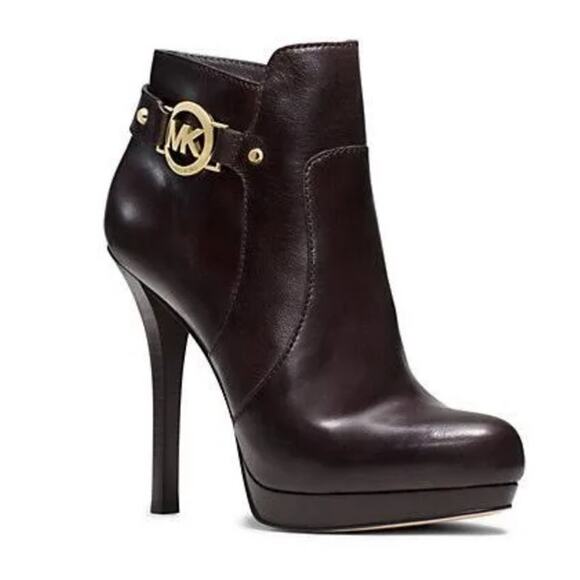 Michael Kors Dark Brown Leather Ankle Booties Size 8.5 - Picture 1 of 9